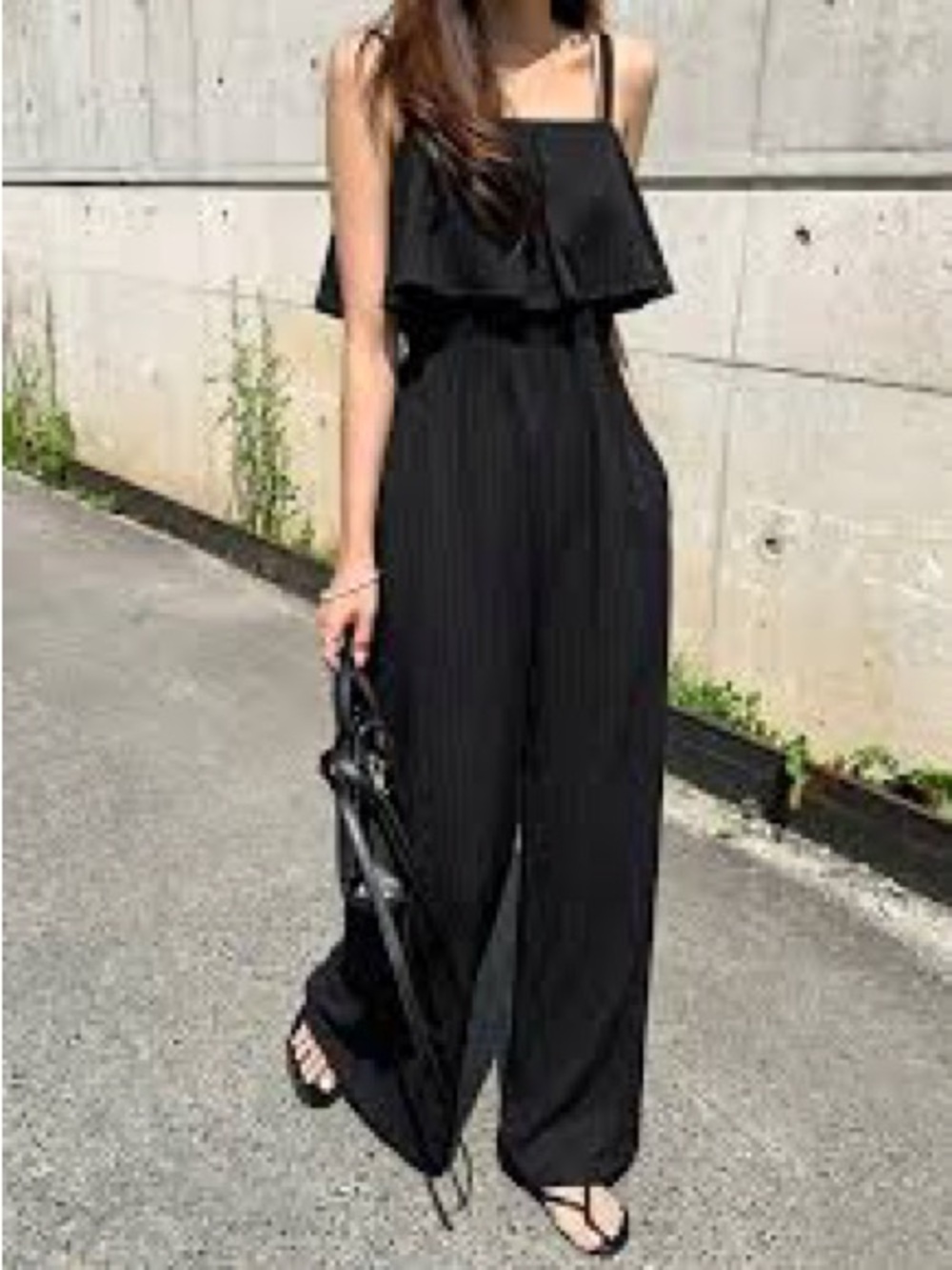 Wishlist Black Ruffled Strap Wide-Leg JumpsuitS small